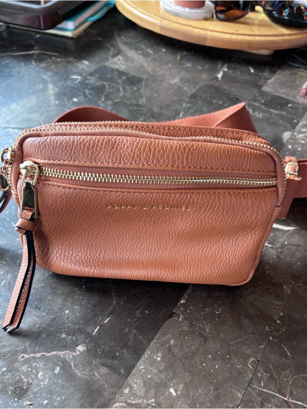 Poppy & Peonies Brown Crossbody Bag